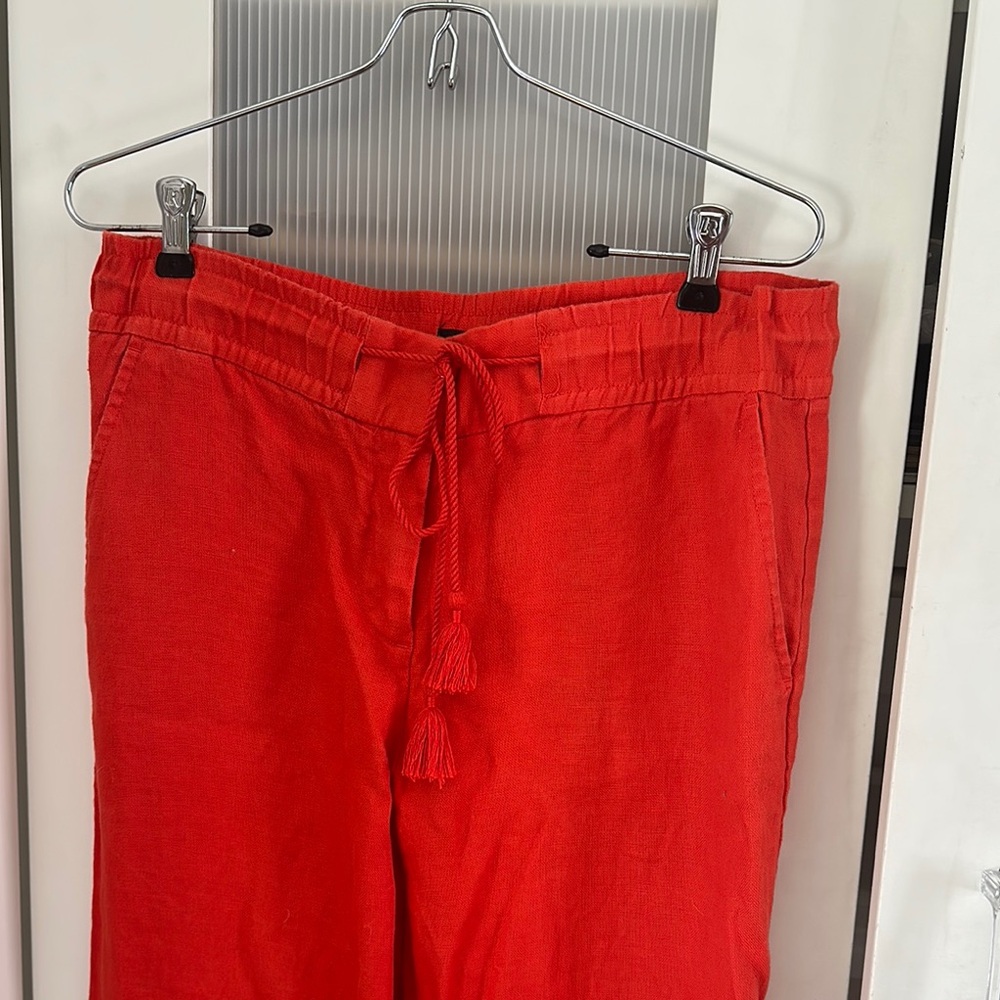 LOFT orange Drawstring cropped linen Pants